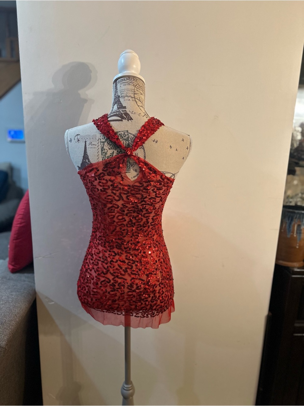 Red Sequin Camisole Tank Top - Women's Evening Shell